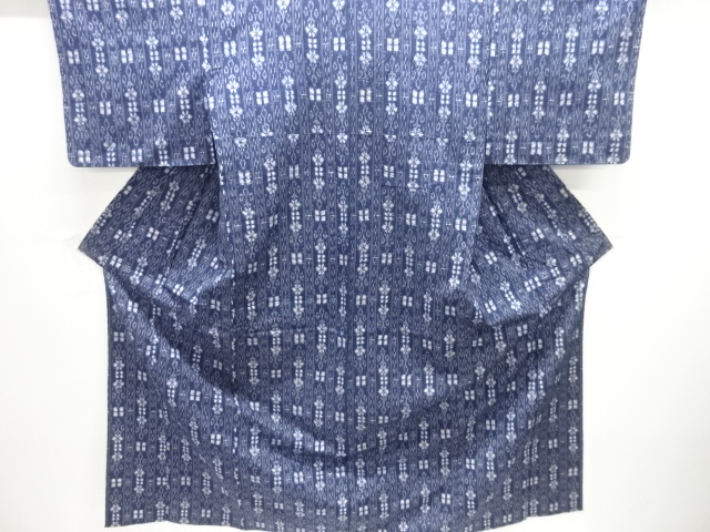 更紗模様織り出し手織り紬単衣着物